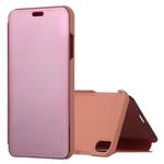 For iPhone XR Electroplating Mirror Horizontal Flip Leather Case with Holder (Rose Gold)