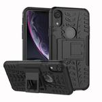 For iPhone XR Tire Texture TPU+PC Shockproof Case with Holder (Black)