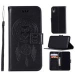 For iPhone XR Wind Chime Owl Embossing Pattern Horizontal Flip Leather Case with Holder & Card Slots & Wallet(Black)