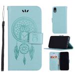 For iPhone XR Wind Chime Owl Embossing Pattern Horizontal Flip Leather Case with Holder & Card Slots & Wallet(Green)
