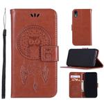 For iPhone XR Wind Chime Owl Embossing Pattern Horizontal Flip Leather Case with Holder & Card Slots & Wallet(Brown)