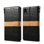 For iPhone XR Splicing Color Crocodile Texture PU Horizontal Flip Leather Case with Wallet & Holder & Card Slots & Lanyard (Black)