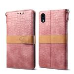 For iPhone XR Splicing Color Crocodile Texture PU Horizontal Flip Leather Case with Wallet & Holder & Card Slots & Lanyard (Pink)