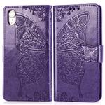 For iPhone XR Butterfly Love Flowers Embossing Horizontal Flip Leather Case with Holder & Card Slots & Wallet & Lanyard (Dark Purple)