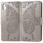 For iPhone XR Butterfly Love Flowers Embossing Horizontal Flip Leather Case with Holder & Card Slots & Wallet & Lanyard (Grey)