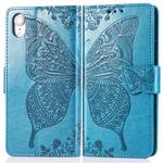 For iPhone XR Butterfly Love Flowers Embossing Horizontal Flip Leather Case with Holder & Card Slots & Wallet & Lanyard (Blue)