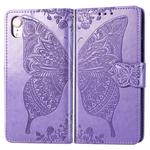 For iPhone XR Butterfly Love Flowers Embossing Horizontal Flip Leather Case with Holder & Card Slots & Wallet & Lanyard(Light Purple)