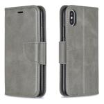 For iPhone X / XS Retro Lambskin Texture Pure Color Horizontal Flip PU Leather Case with Holder & Card Slots & Wallet & Lanyard(Grey)