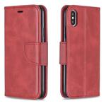 For iPhone X / XS Retro Lambskin Texture Pure Color Horizontal Flip PU Leather Case with Holder & Card Slots & Wallet & Lanyard(Red)