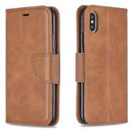 For iPhone X / XS Retro Lambskin Texture Pure Color Horizontal Flip PU Leather Case with Holder & Card Slots & Wallet & Lanyard(Brown)