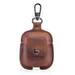 CF1100 For AirPods 1 / 2 Crazy Horse Texture Earphone Protective Leather Case with Hook(Brown)