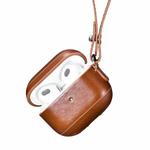 ICARER Leather Earphone Protective Case with Lanyard For AirPods 3 (Brown)