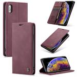 For iPhone X / XS CaseMe-013 Multifunctional Retro Frosted Horizontal Flip Leather Case with Card Slot & Holder & Wallet(Wine Red)