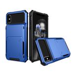 For iPhone X / XS Shockproof TPU + PC Protective Case with Card Slot(Blue)