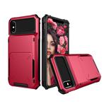 For iPhone X / XS Shockproof TPU + PC Protective Case with Card Slot(Red)