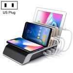 UD09 4 USB Ports Qi Standard Wireless Charger Phone Desktop Stand Holder, US Plug