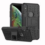 For iPhone X / XS Tire Texture TPU+PC Shockproof Case with Holder (Black)