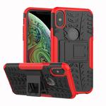 For iPhone X / XS Tire Texture TPU+PC Shockproof Case with Holder (Red)