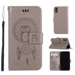 For iPhone X / XS Wind Chime Owl Embossing Pattern Horizontal Flip Leather Case with Holder & Card Slots & Wallet (Grey)