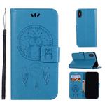For iPhone X / XS Wind Chime Owl Embossing Pattern Horizontal Flip Leather Case with Holder & Card Slots & Wallet (Blue)