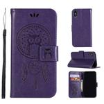 For iPhone X / XS Wind Chime Owl Embossing Pattern Horizontal Flip Leather Case with Holder & Card Slots & Wallet (Purple)