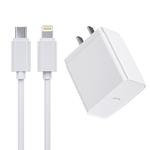 ROCK T12 Pro PD Single USB Port Travel Charger Power Adapter with Type-C / USB-C to 8 Pin Charging Cable(White)