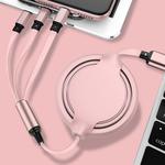 3.5A Liquid Silicone 3 in 1 USB to USB-C / Type-C + 8Pin + Micro USB Retractable Data Syn Charging Cable (Pink)