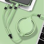 3.5A Liquid Silicone 3 in 1 USB to USB-C / Type-C + 8Pin + Micro USB Retractable Data Syn Charging Cable (Green)