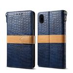 For iPhone X / XS Splicing Color Crocodile Texture PU Horizontal Flip Leather Case with Wallet & Holder & Card Slots & Lanyard (Blue)
