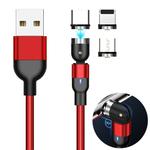 2m 2A Output 3 in 1 USB to 8 Pin + USB-C / Type-C + Micro USB Nylon Braided Rotate Magnetic Charging Cable (Red)