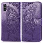 For iPhone X Butterfly Love Flowers Embossing Horizontal Flip Leather Case with Holder & Card Slots & Wallet & Lanyard (Dark Purple)