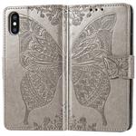 For iPhone X Butterfly Love Flowers Embossing Horizontal Flip Leather Case with Holder & Card Slots & Wallet & Lanyard (Grey)