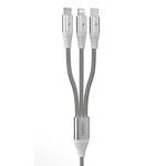 WK WDC-095 1.2m 3A Max Outout USB to 8Pin + Micro USB + USB-C / Type-C 3 in 1 Spring Steel Charging Cable (Silver)