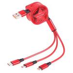 1.2m 3 in 1 USB to USB-C / Type-C + 8Pin + Micro USB Retractable Data Syn Charging Cable (Red)
