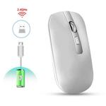 HXSJ M30 Rechargeable Wireless Mouse Metal Wheel Mute 2.4G Office Mouse 500 mAh Built-in Battery(Silver)