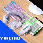 YINDIAO K002 USB Wired Mechanical Feel RGB Backlight Keyboard + Optical Mouse + Headset Set(White)