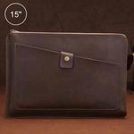 Universal Genuine Leather Business Zipper Laptop Tablet Bag For 15 inch and Below(Coffee)