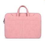 ST06S Waterproof PU Leather Zipper Hidden Portable Strap One-shoulder Handbag for 14.1 inch Laptops, with Magic Stick & Suitcase Belt (Pink)