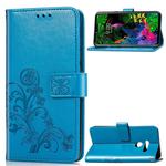 Lucky Clover Pressed Flowers Pattern Leather Case for LG G8 ThinQ, with Holder & Card Slots & Wallet & Hand Strap (Blue)