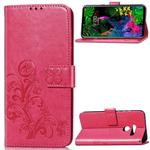 Lucky Clover Pressed Flowers Pattern Leather Case for LG G8 ThinQ, with Holder & Card Slots & Wallet & Hand Strap (Rose Red)