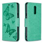 Two Butterflies Embossing Pattern Horizontal Flip Leather Case for LG Q Stylo 5, with Holder & Card Slots & Wallet(Green)