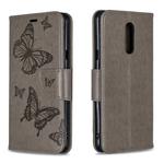 Two Butterflies Embossing Pattern Horizontal Flip Leather Case for LG Q Stylo 5, with Holder & Card Slots & Wallet(Grey)