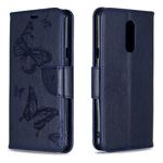 Two Butterflies Embossing Pattern Horizontal Flip Leather Case for LG Q Stylo 5, with Holder & Card Slots & Wallet(Blue)
