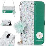 For LG K10 (2017) (EU Version) Orchid Flower Pattern Horizontal Flip Leather Case with Holder & Card Slots & Pearl Flower Ornament & Chain