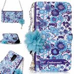 For LG K10 (2017) (EU Version) Blue and White Porcelain Pattern Horizontal Flip Leather Case with Holder & Card Slots & Pearl Flower Ornament & Chain