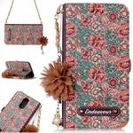 For LG K10 (2017) (EU Version) Impatiens Balsamina Pattern Horizontal Flip Leather Case with Holder & Card Slots & Pearl Flower Ornament & Chain