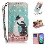 3D Painting Black White Cat Pattern Coloured Drawing Horizontal Flip Leather Case for LG Q60, with Holder & Card Slots & Wallet