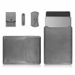 4 in 1 Laptop PU Leather Bag + Power Bag + Cable Tie + Mouse Bag for MacBook 15 inch (Grey)