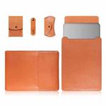 4 in 1 Laptop PU Leather Bag + Power Bag + Cable Tie + Mouse Bag for MacBook 15 inch (Light Brown)