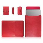 4 in 1 Laptop PU Leather Bag + Power Bag + Cable Tie + Mouse Bag for MacBook 11-12 inch(Red)